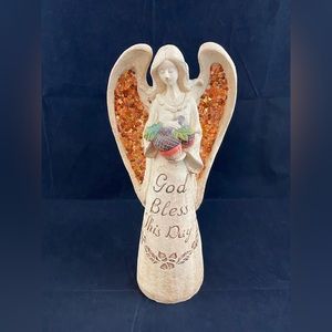 13” Harvest Angel Figurine God Bless This Day Thanksgiving Fall Sequins Acorns